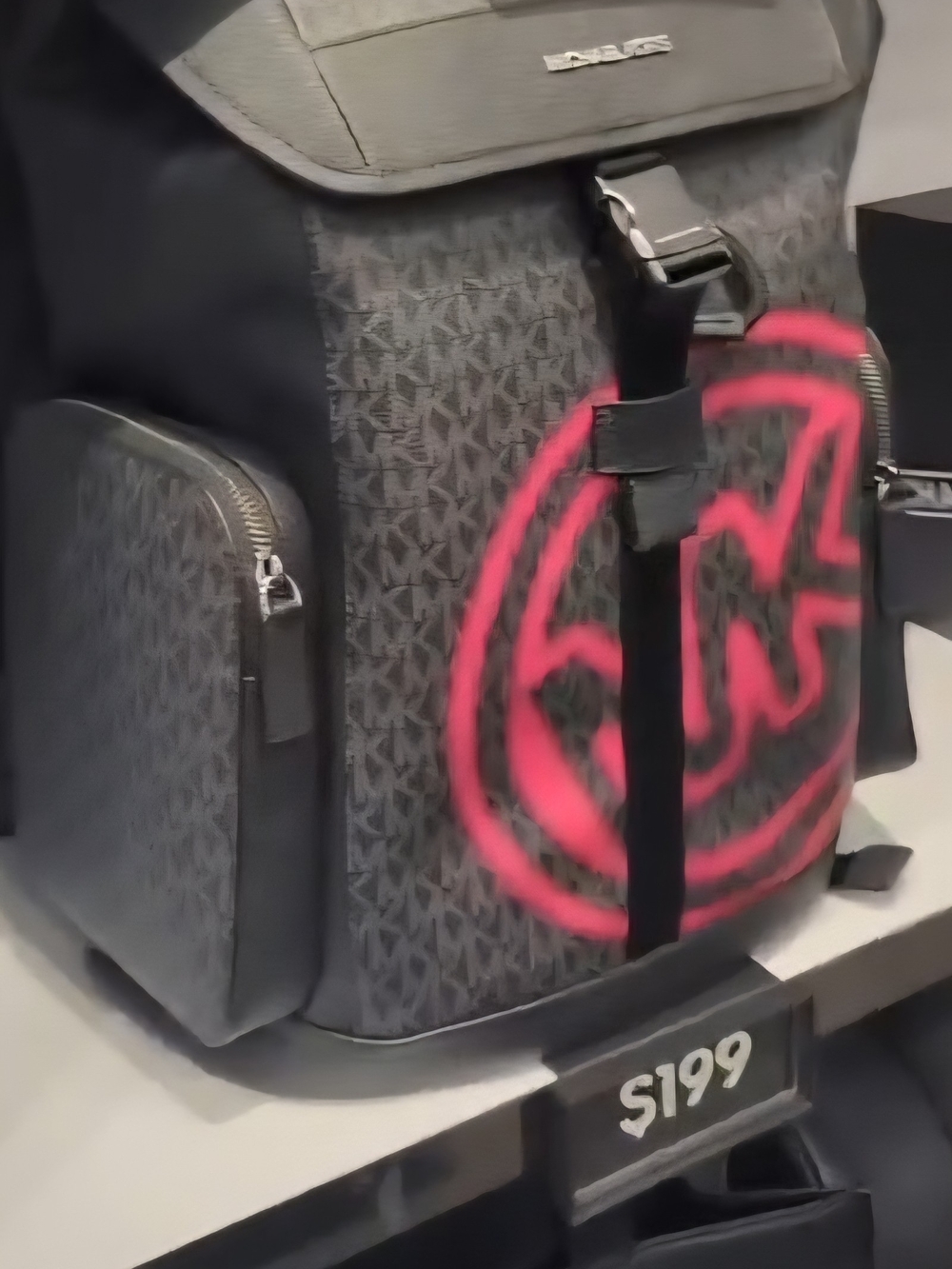 Michael Kors Black Backpack with Pink Graffiti Accent
